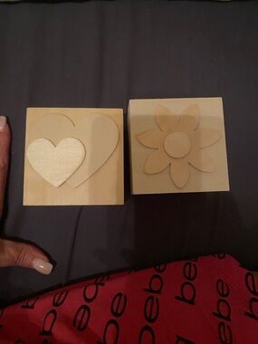 Wooden Decorative Boxes with Heart & Flower Appliqués - Natural Wood